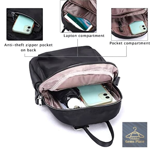 Mini Backpack Purse for Women, Waterproof Polyester, Adjustable Strap, 6 Pockets main image 5
